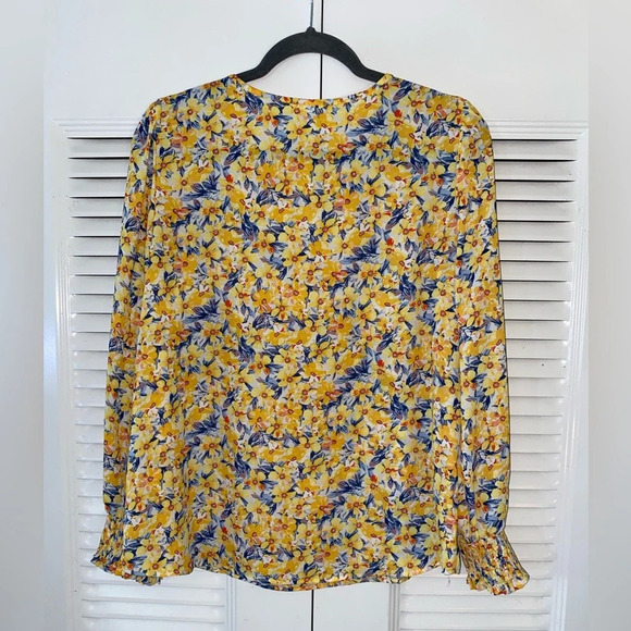 PLEIONE Yellow Multi Color Floral Print long elastic Sleeve Top - Picture 4 of 4